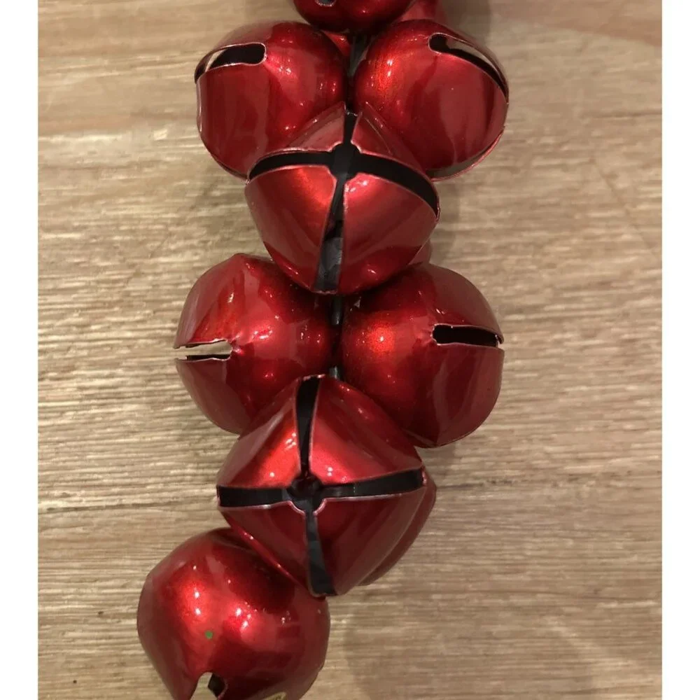 Red Jingle Bell Christmas Candy Cane Wreath Metal Brass Bow Holly Leaves